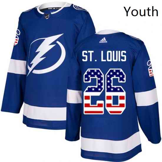 Youth Adidas Tampa Bay Lightning 26 Martin St Louis Authentic Blue USA Flag Fashion NHL Jersey